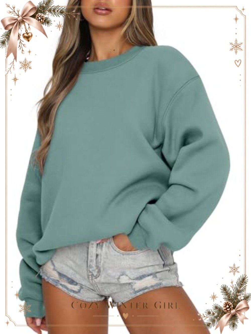 Women's Oversized Crew Neck Pullover Sweatshirt Cotton Polyester Long Sleeve